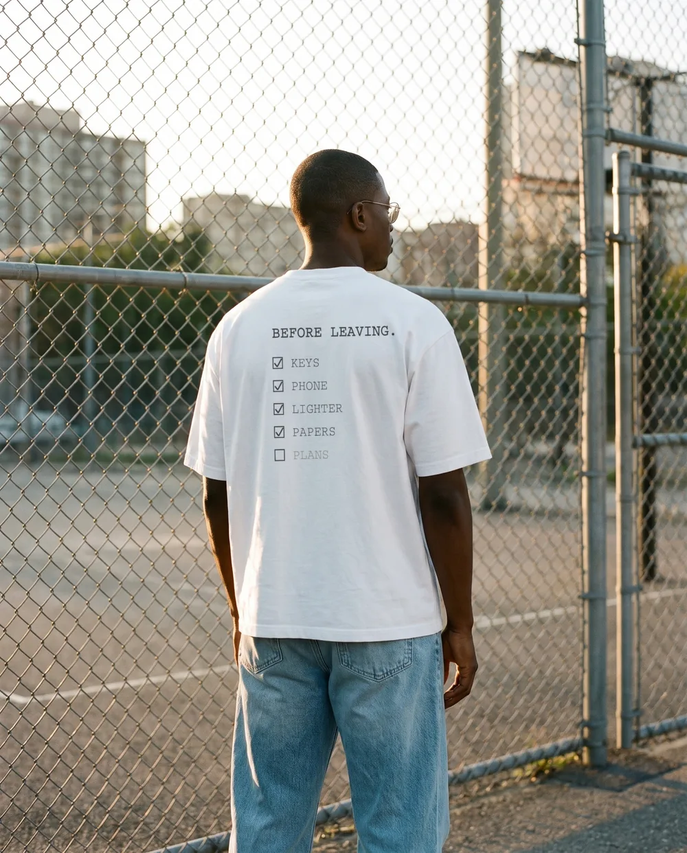 Facing a basketball court fence