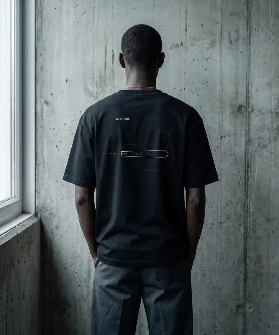 AIRFLOW. Box Tee in Black, back