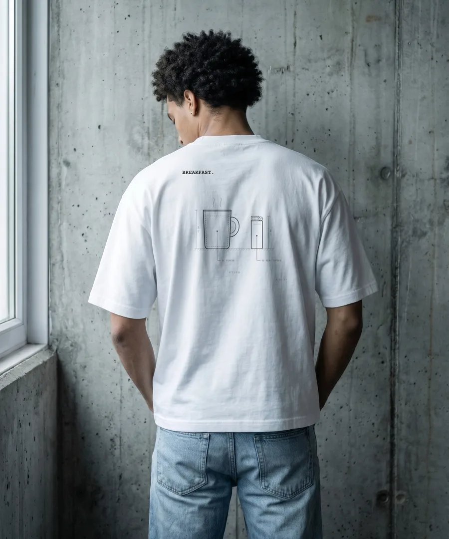 BREAKFAST. Box Tee in White, back