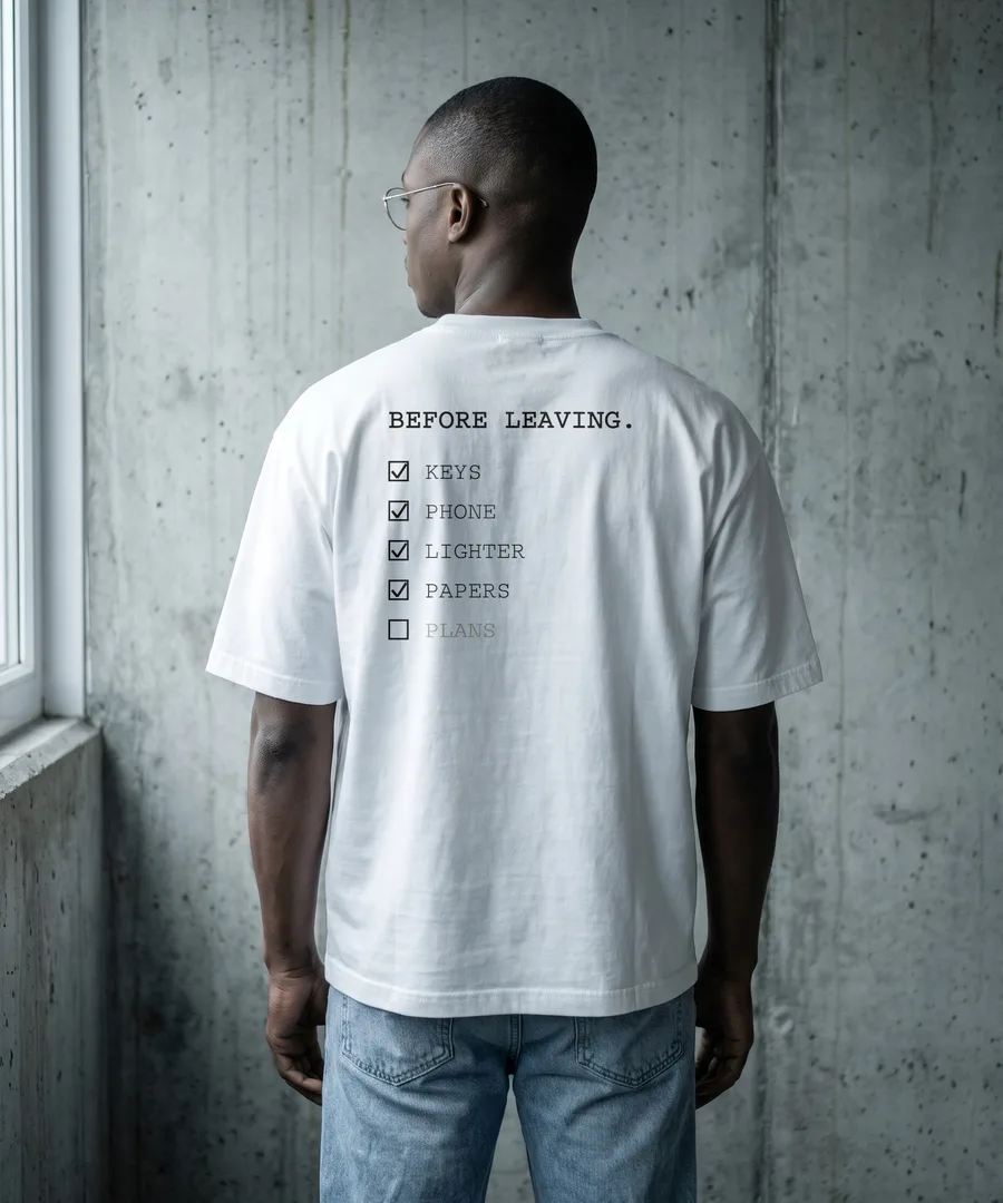 BEFORE LEAVING. Box Tee in White, back