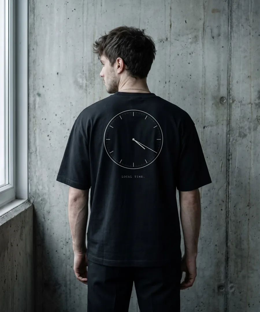 CLOCK. Box Tee in Black, back