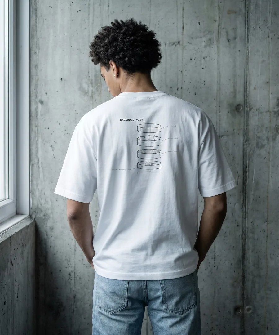 GRINDER. Box Tee in White, back