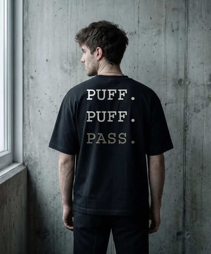 PUFF. PUFF. PASS. Box Tee in Black, back