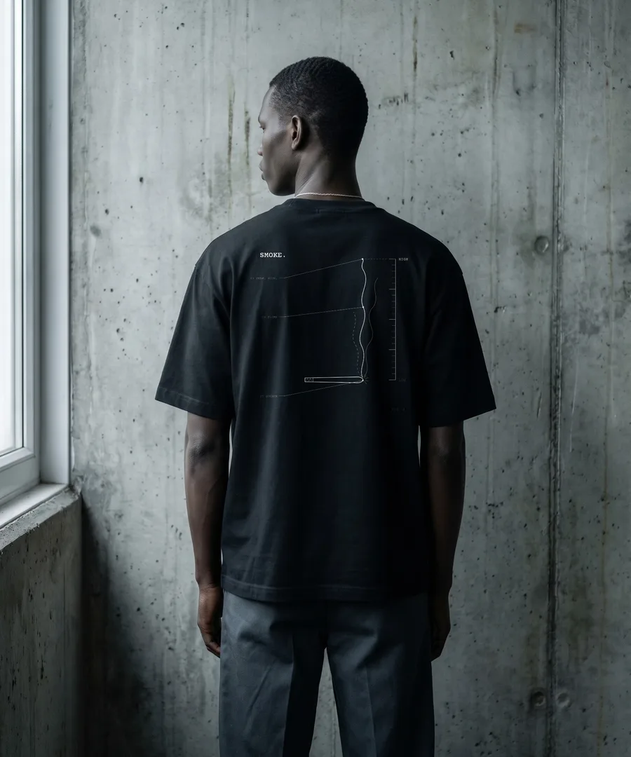 SMOKE. Box Tee in Black, back