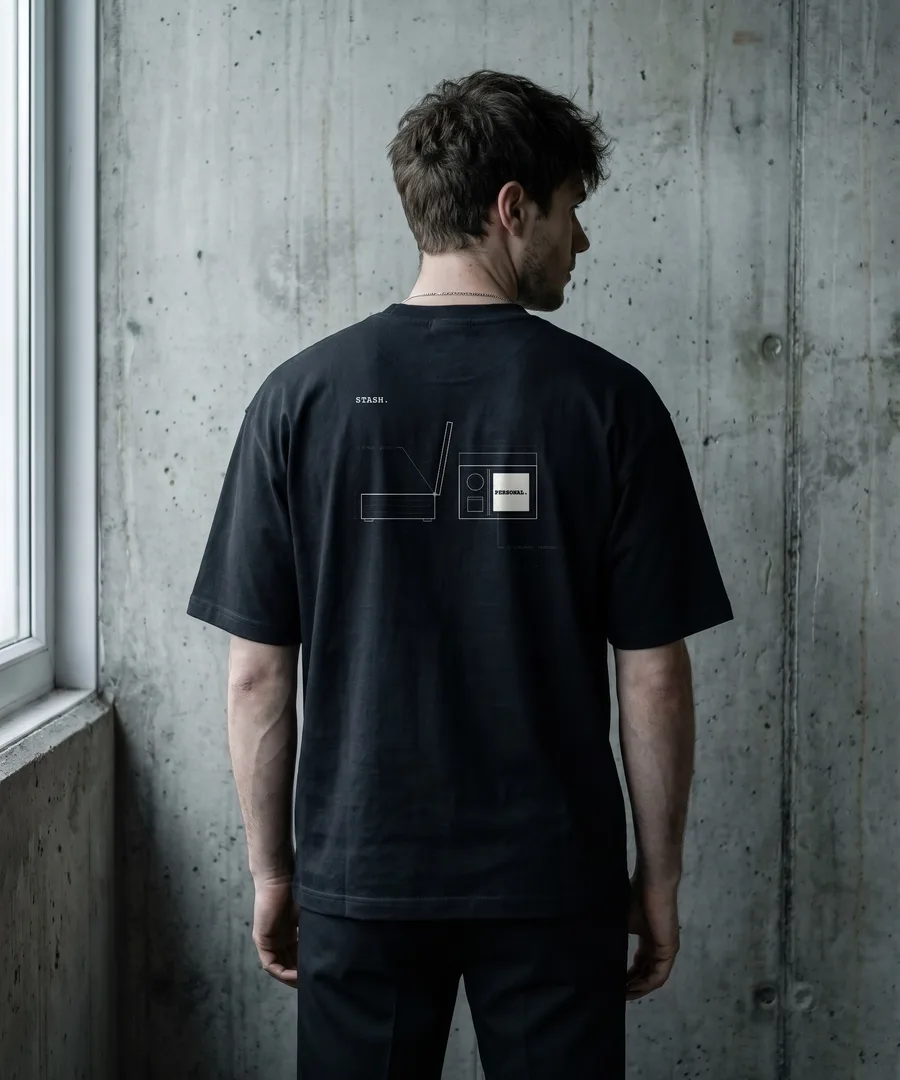 STASH. Box Tee in Black, back